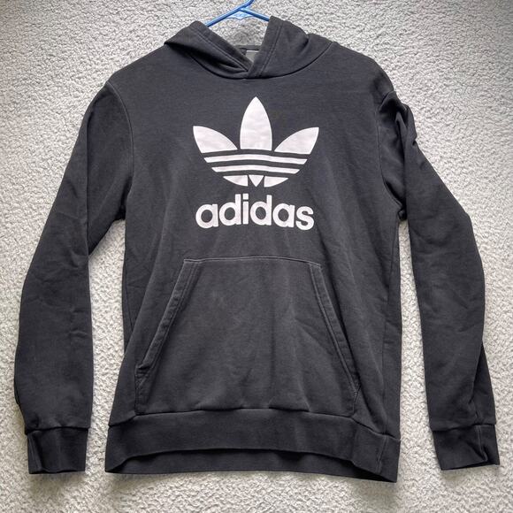 Adidas Hoodie Youth Large Black Pullover Sweatshirt - Picture 1 of 9